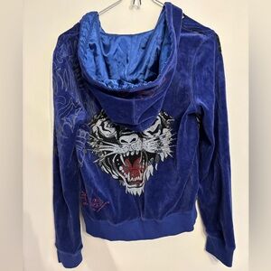 Vintage Ed Hardy Indigo Hooded Job Set with Tiger Print